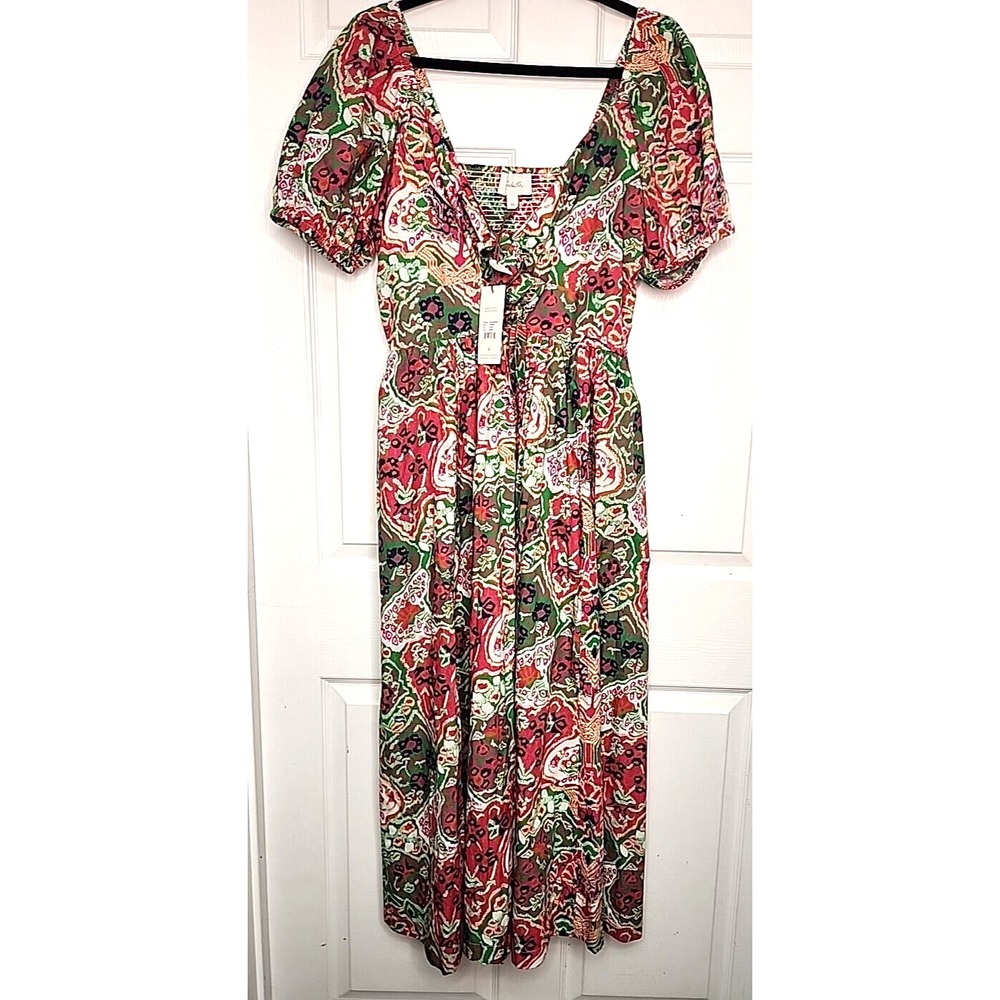 Cleobella Womens XL Reza Panama Midi Dress  Floral w/pockets bow detail at bust